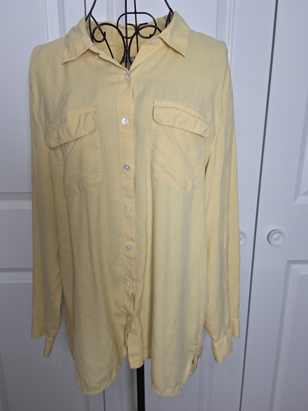 J Jill 100% Silk Yellow Button Down Utility Shirt L